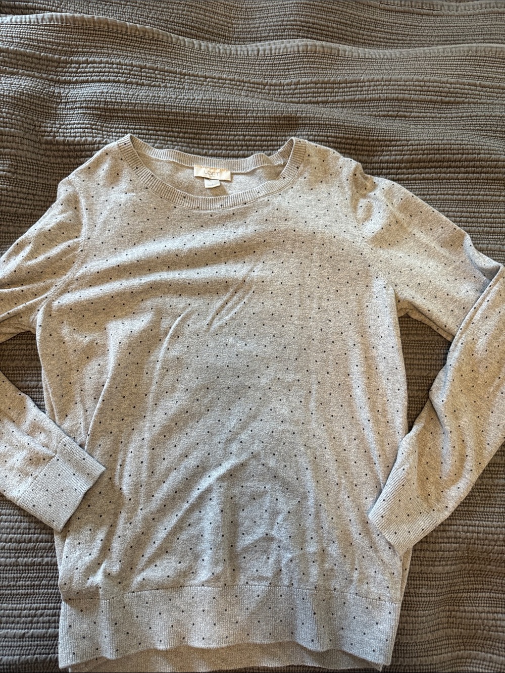 LOFT Gray Crewneck Sweater with Micro Dot Pattern